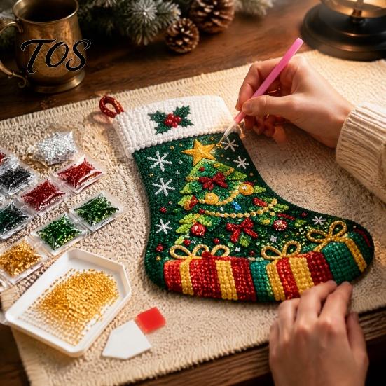 Parent Child Crafting Kits DIY Rhinestone Painting Christmas Stocking Kit, 6 Festive Patterns Crafts with Resin Handmade Gifts for Friends Drills And