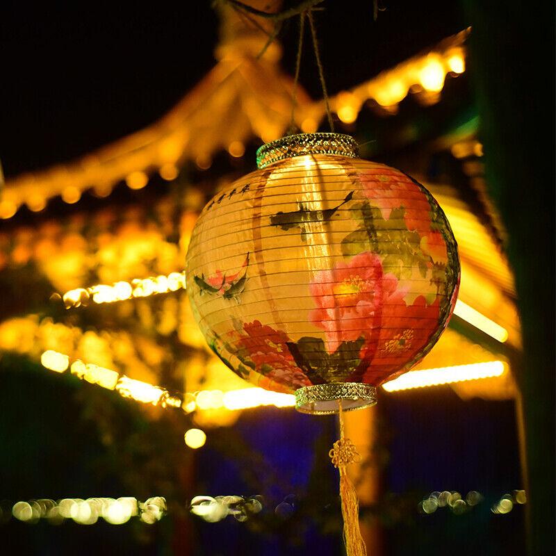 32x36cm Chinese Ancient Handheld Lantern Hanging Lamp Ink Garden Holiday Decor Printed Flower Round Chinese Lantern Party Decor