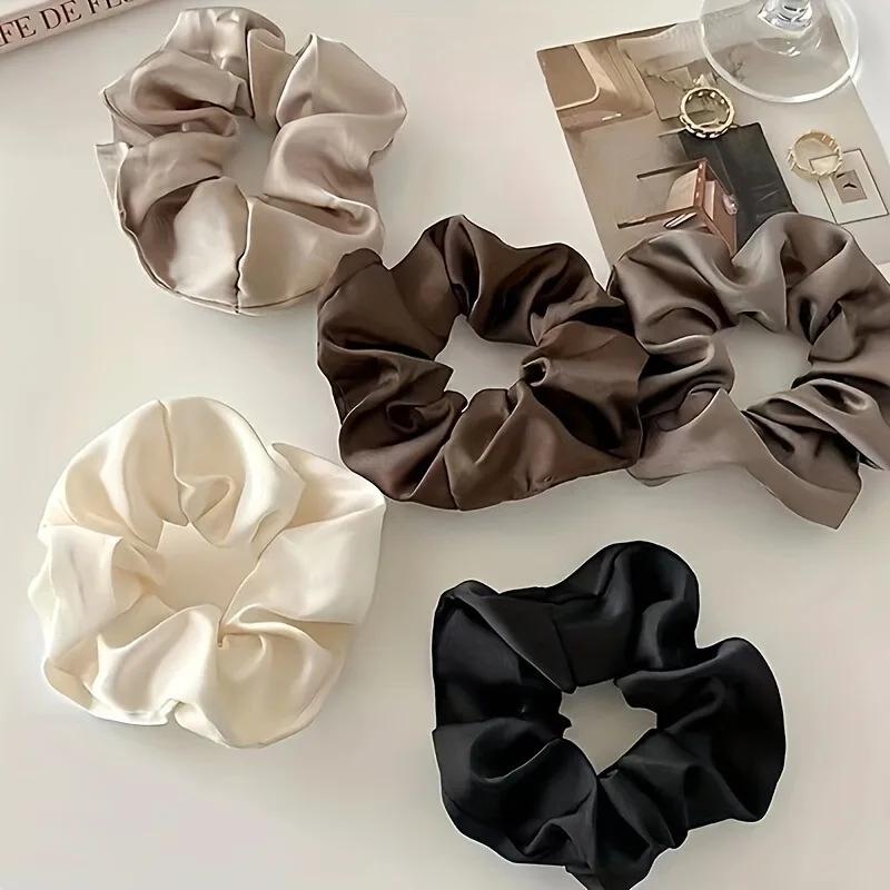 

5pcs/Set Woman Elegant Hair Band Solid Color Large Scrunchie Hair Ties Daily Simple Ponytail Holder Girls Hair Accessories