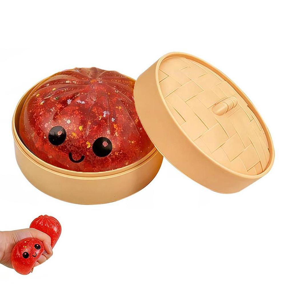 Realistic Giant Steamed Bun Squeezable Toy With Box Glitter Squishy Dumpling For Stress Relief Sensory Squeeze Toy Gifts