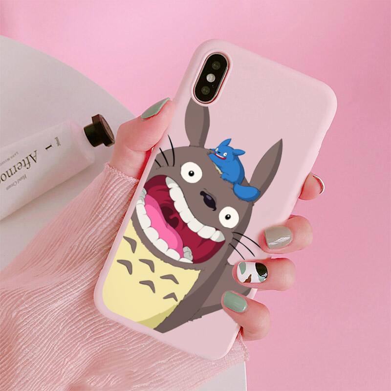 Χαριτομένο Θήκη Κινητού Ghibli Miyazaki Anime Totoro Για iphone 12 11 Pro Max Mini XS 8 7 6 6S Plus XR Ματ Καραμελέ Ροζ Σιλικόνης