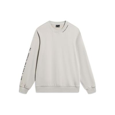 Li Ning Sports Lifestyle Series Letter Print Fleece Casual Pullover Sweatshirt Unisex Sweatshirt Willow-Gray AWDTB37-1