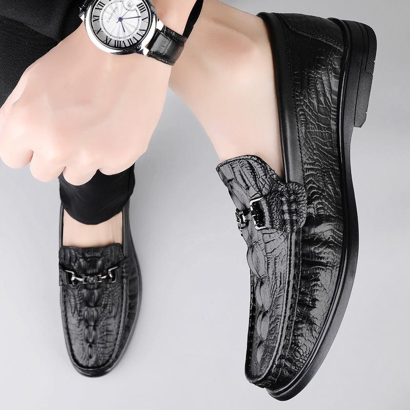 

Men s shoes 2025 summer popular low-heeled crocodile pattern light luxury business leather shoes men s lightweight one-pedal driving tide shoes 45