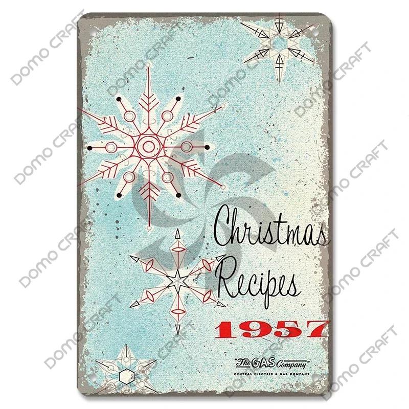 Retro Christmas Decor Vintage Metal Tin Sign with Cake Music Box Christmas Tree for Bakery Candy Shop Home Wall Art