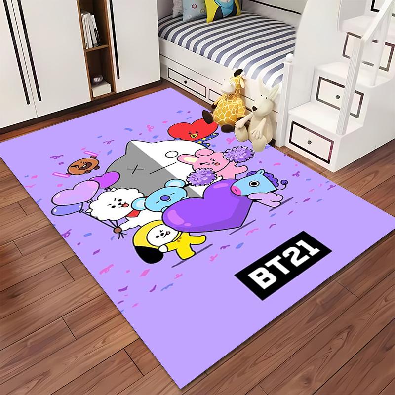 BT21 Cartoon Characters Carpet with Cute Purple Design for Living Room Suitable for Use As an Anti-slip for Living Room Bedroom Sofas