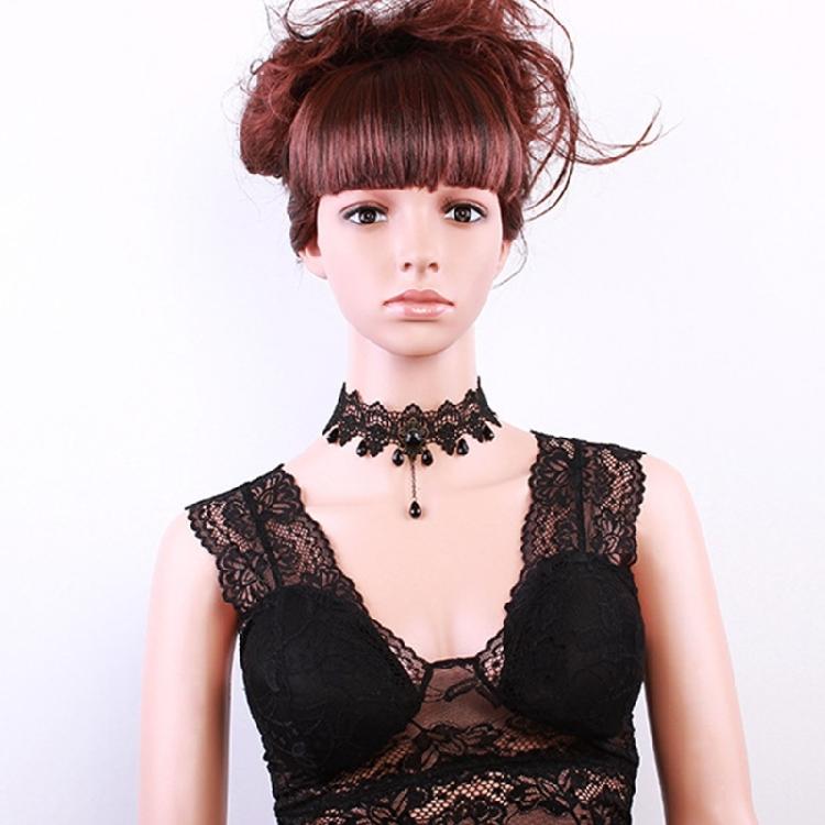Stylish Punk Lace Choker Collarbone Necklace Crystal Neckband for Female Enhances Elegances and Mystery for Theme Event