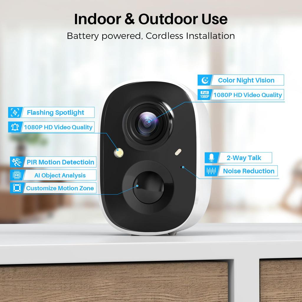 Security Cameras Wireless Powered Cameras for Home Security W/AI Motion Detection Spotlight & Siren Alarm 2K Color Night Vision, SD/Cloud Storage