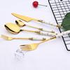 5PCS Weiß Gold Keramik Geschirr Party Gabel Löffel Messer Besteck Set Besteck Besteck Set Edelstahl Abendessen Geschirr Set