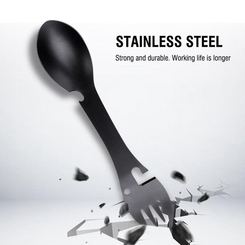 5 In 1 Multitool Stainless Steel Fork Spork Spoon Cutlery Flatware Utensil Portable Camp Multi Tool Bottle Opener Can Opener