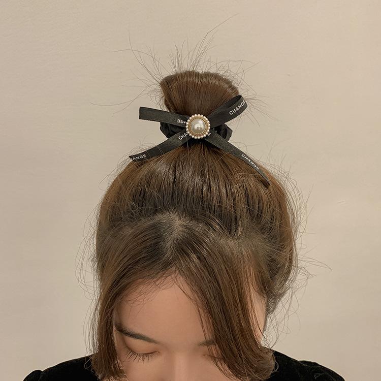 Simple Thousand-bird Check Knotted Hair Tie, Large Pearl Elegant Leather Band, Women's Hair Tie, Hair Accessory, Hair Tie