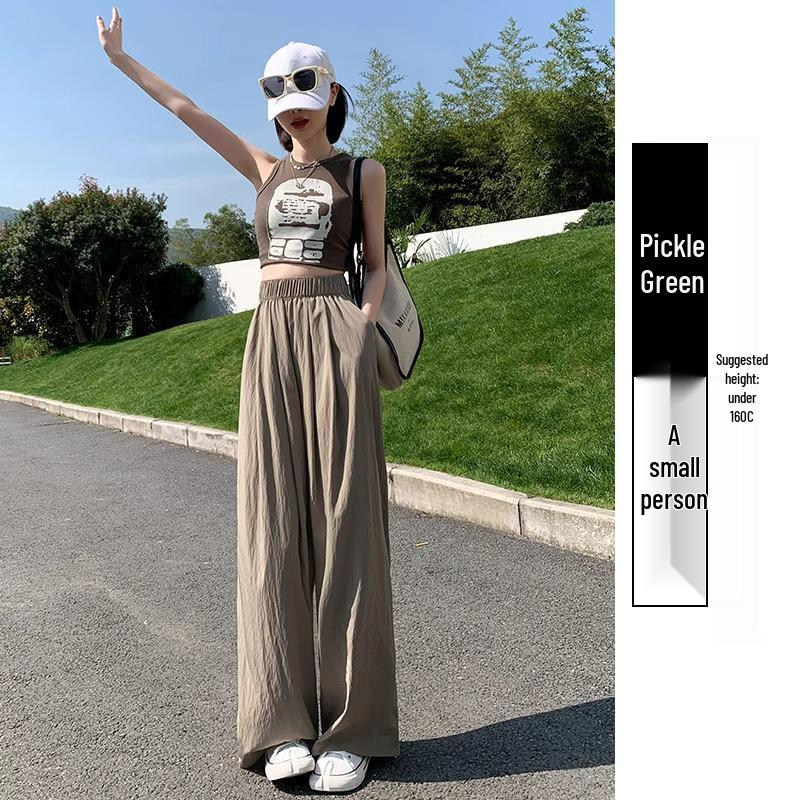 Petite Ice Silk Wide-Leg High Waist Summer Pants for Women