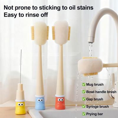 360 Degree Flexible Silicone Bottle Brush Set 5-in-1 Multifunctional Cleaning Kit with Soft Firm Bristles Portable Cup Lid Cleaner