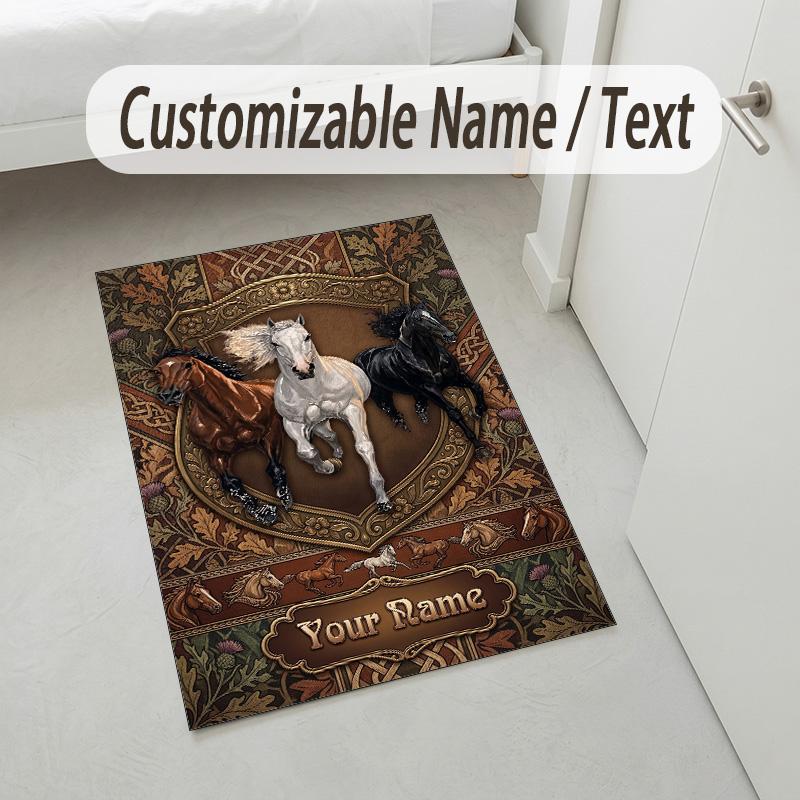 Honey Bee Honeycomb Theme Soft Crystal Velvet Rug Custom Name & Text Print Non Slip Floor Rug for Bedroom Living Room