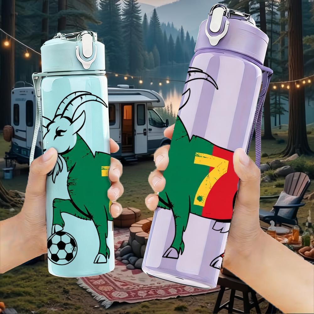 1PC Number Seven Goat Soccer Figure 750ml Color Plastic Water Bottle Leakproof Flip Straw Lid For Sports Office Home Use