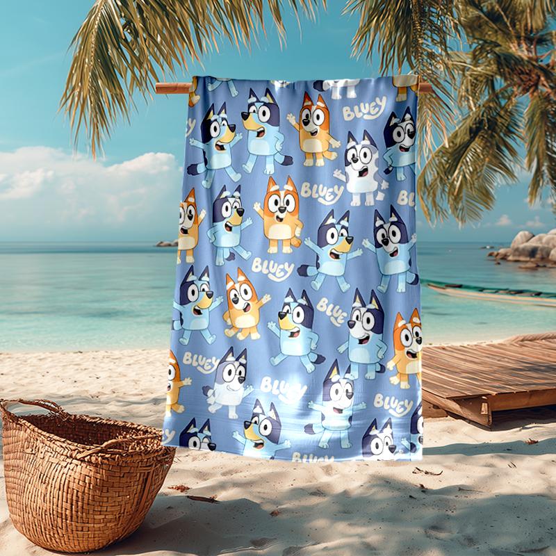 Ultra-Soft Beach Towel with Bluey Theme,Ideal for Pool - Camping, Diving - Perfect Travel Essential, Vibrant Beach Towel.