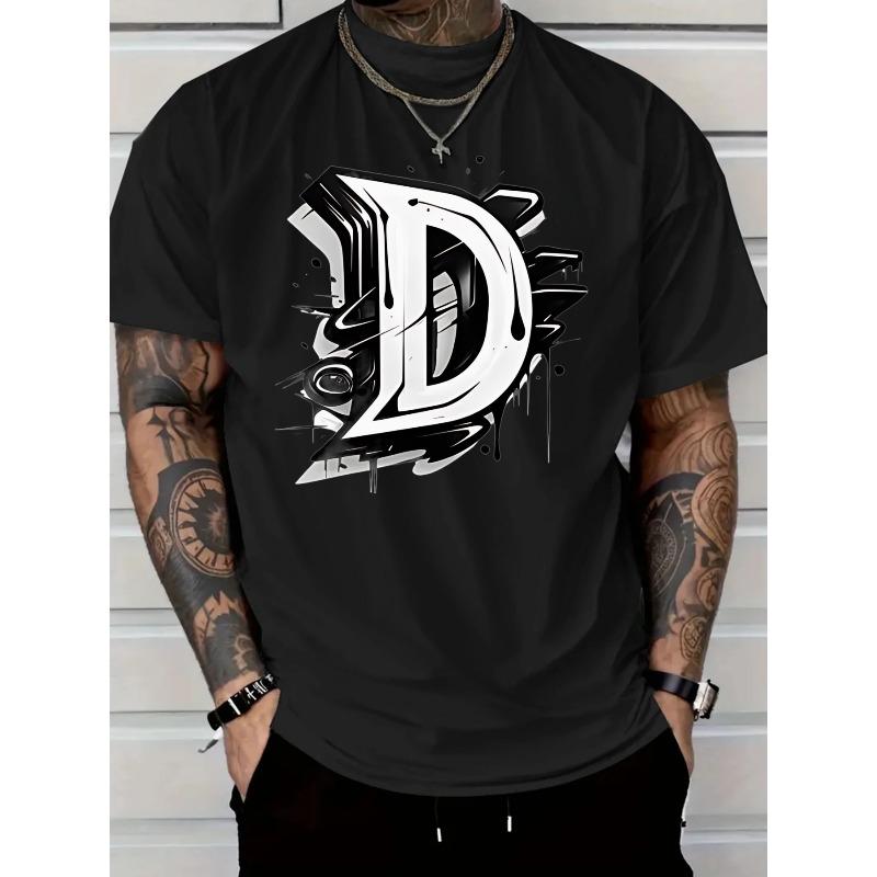 European Size unisex'S T-Shirts Featuring a Black And White Abstract Design of The Letter D, Graphic Tees for Unisex