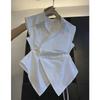 Women's Vest Coat Spring Autumn Sleeveless Collar All Match Ladies Vest Jacket Solid Color Pleated Lady Waistcoat