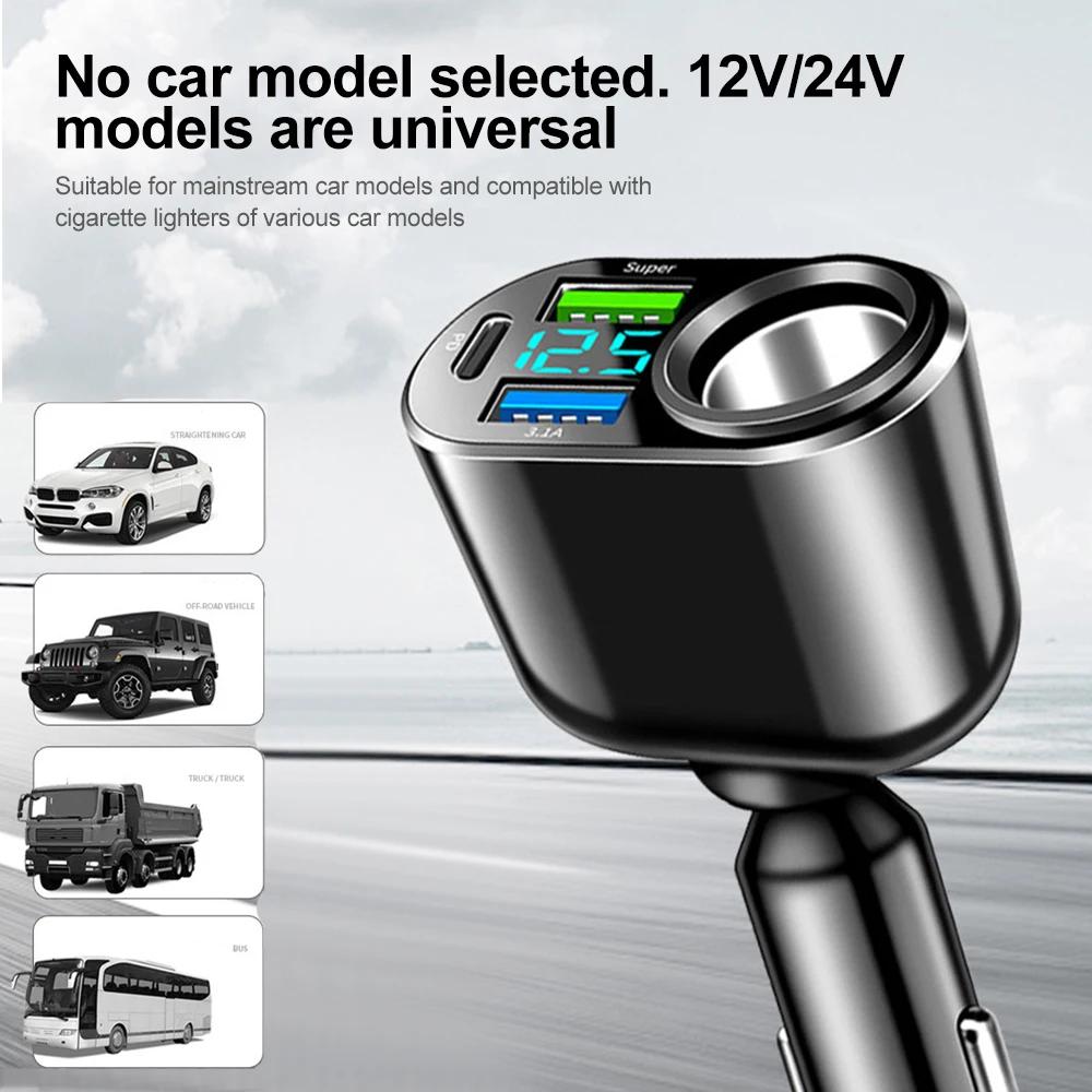 90W Car Charger QC3.0 PD Fast Charging Adapter Phone Chargers with Digital Display Cigarette Lighter Auto Accessories