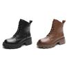 Vintage British Leather Martin Boots Autumn and Winter Thick Heel Fleece Women's Boots Versatile Round Head High Heel Short Boots