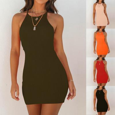 Women's Sexy Rib Sleeveless Holiday Party Off Shoulder Hip Strap Dress