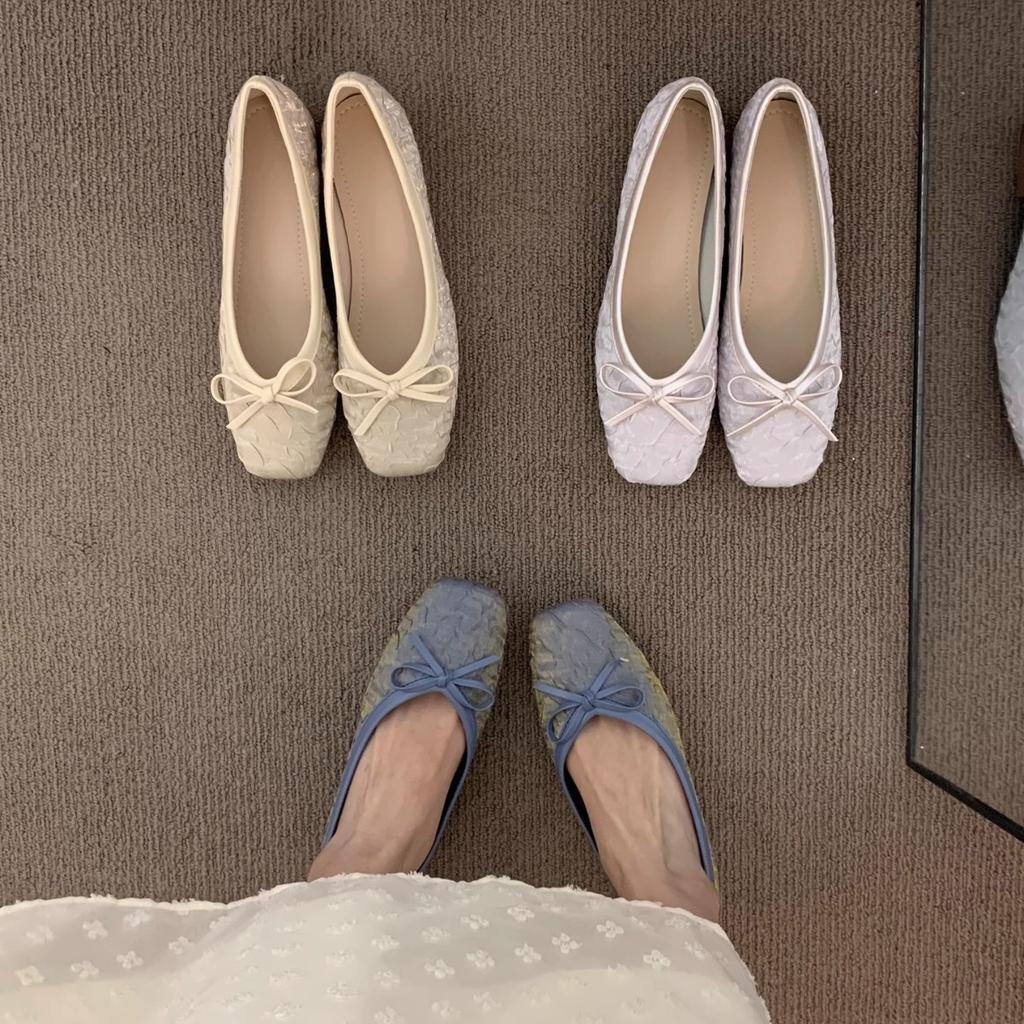 French premium sea blue small fragrant single shoes women's shoes 2025 spring evening breeze fairy with skirt low heel grandma shoes