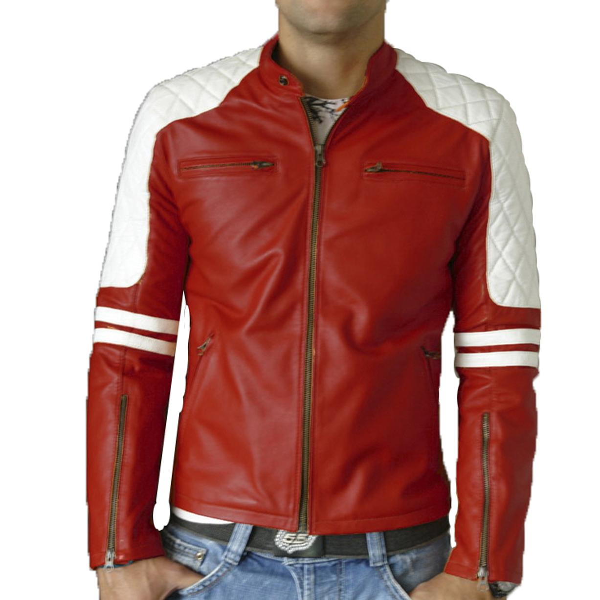 

SkinOutfit Men s Genuine Lambskin Red Leather Jacket Stylish Motorcycle Bomber Biker Outerwear MJ 110 M червоний