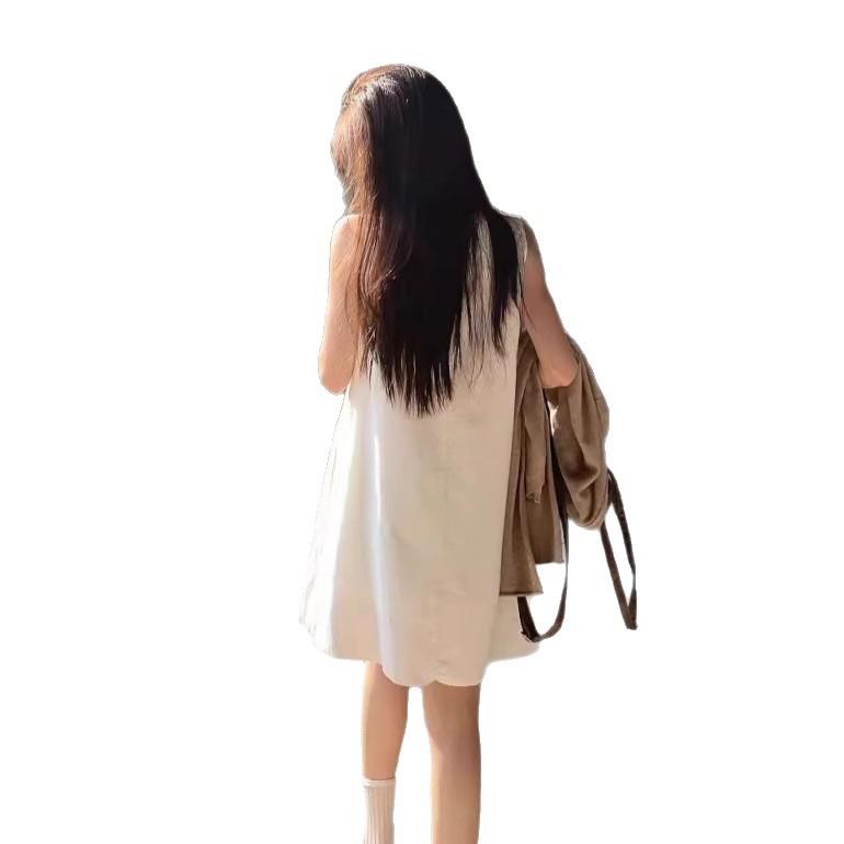 Summer sleeveless vest v-neck dress women's pure desire simple solid color loose and thin short skirt fashionable new women's clothing