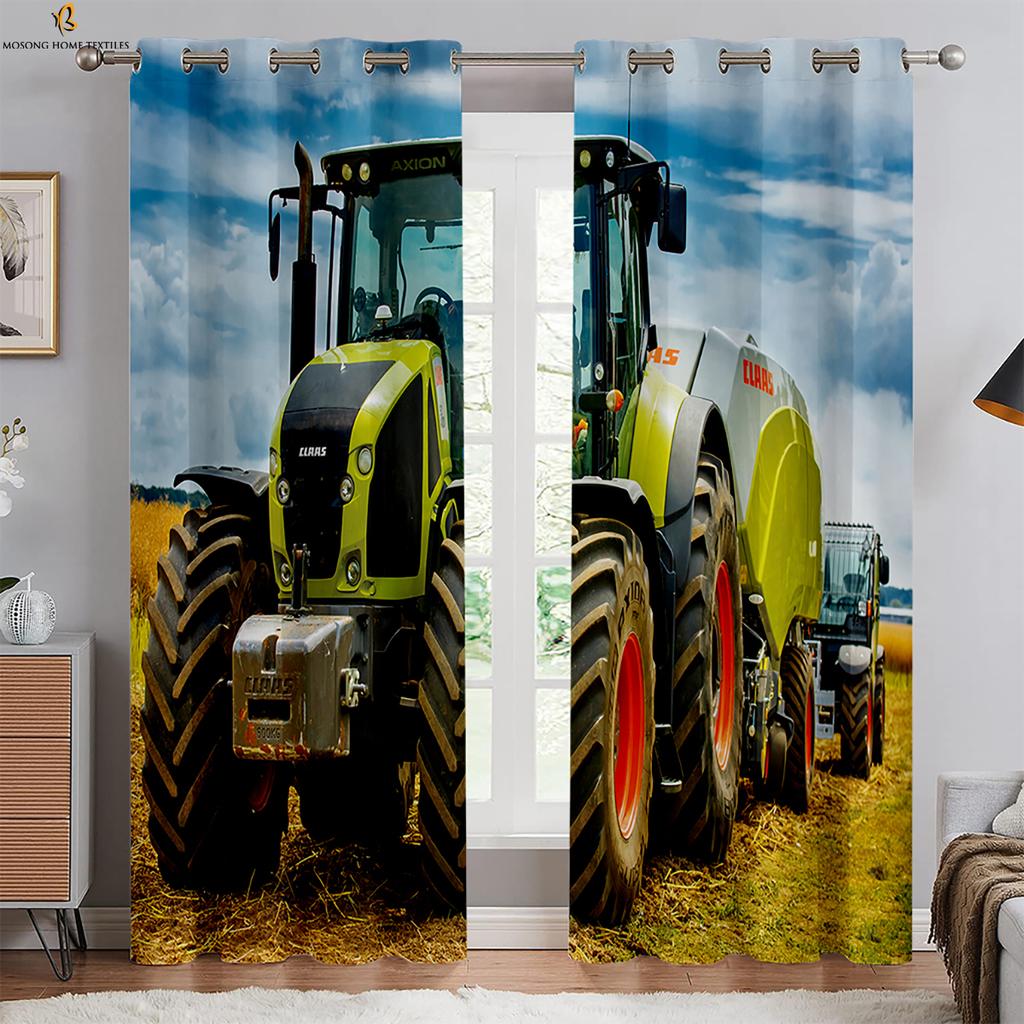 Cool Tractor 3d Printed Curtains Living Room Balcony Bedroom Kitchen Decorative Curtains Home Decoration Rod Pocket Curtains
