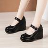 8cm Small Size 32-43 Elegant Soft Leather Mary Janes Platform Wedges Shoes 2025 Fall High Heels Pumps for Office Mom Work Dance