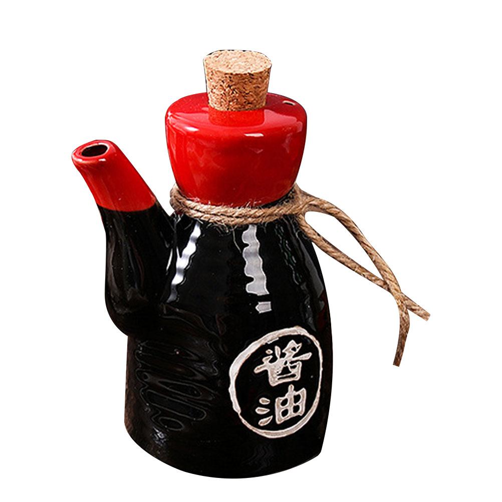 Ceramic Soy Sauce Bottle Japanese Style Oil Pot Container Home Seasoning Kitchen Wood