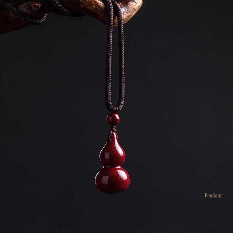 

Natural Cinnabar Gourd Pendant Necklace with Purple Gold Sand - Fu Lu Gift for Men and Women in Their Benming Year Low Content Cinnabar