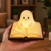 Soft Warm Yellow Light Magic Book Ghost Night Light, Resin Tabletop Glow Lamp with Moon Safe Bedside for Kids Star Relief, Cute Sleeping Bedroom,