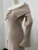 Women's Elegant Off-the-Shoulder Knit Dress with Lapel - European & American Style 2026