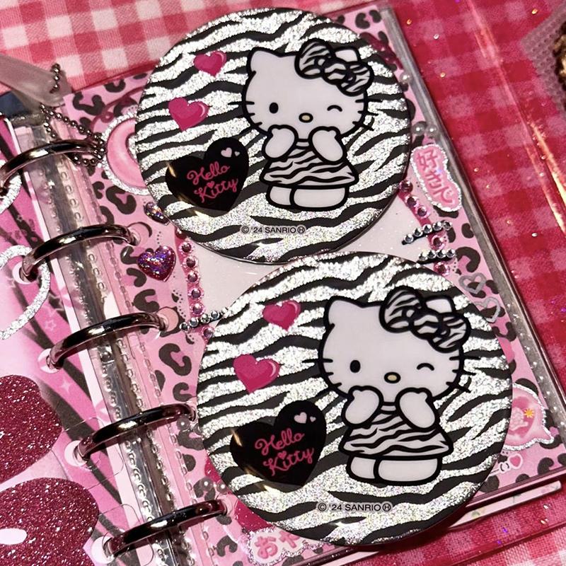 2Pcs Y2K Aesthetic Shiny Hello Kitty Badge Kawaii Zebra Pattern Hello Kitty Badge Backpack Decorations Friends Birthday Gift