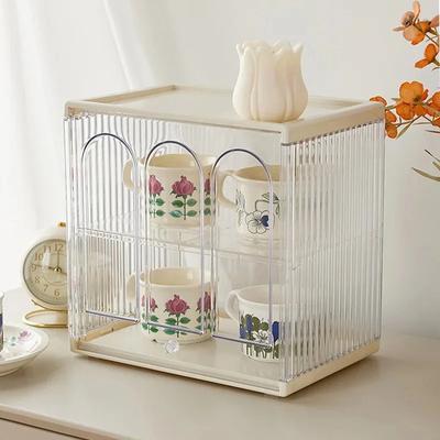 Dustproof Coffee Cup Storage Rack Acrylic Transparent Dresser Cosmetics and Skin Care Products Double Storage Box Organization