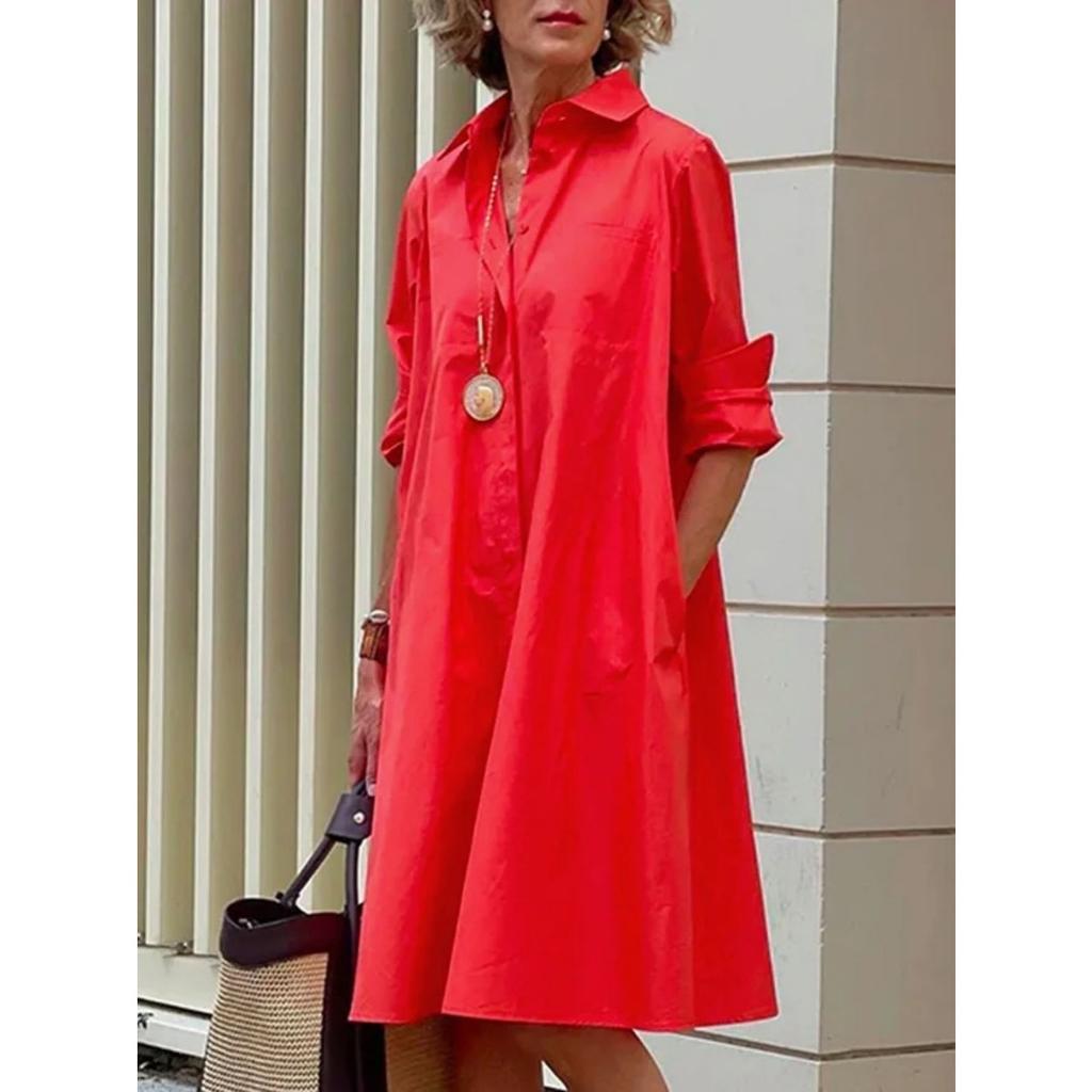 Women's Minimalist Loose 100% Cotton Long Sleeve Shirt Dress, Casual Loose Dress For Women Crossbody