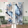 2PCS Digital Printed Curtains, Blue Butterfly White Tea Pattern, Stylish Window Treatment for Living Room Bedroom Decor