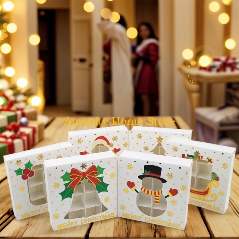 F26C 12Pcs Christmas Treat Boxes 12 Slot Chocolate Gift Box Cookie Candy Box Recycled Paper Packaging Box Christmas Supplies