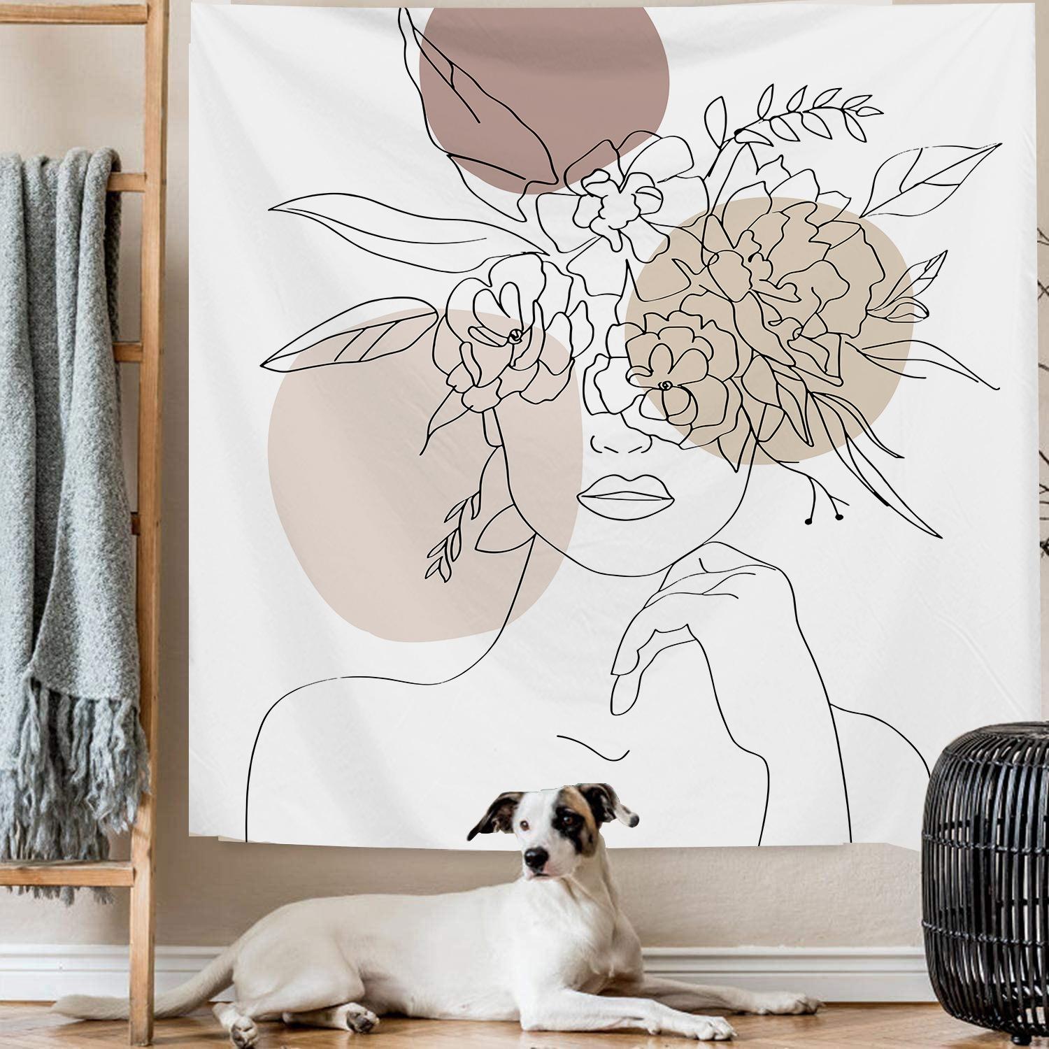 

Північний стиль сонце і місяць гобелен дівчина квітка гобелен спальня вітальня таємничий богемний декоративний гобелен 100x75cm