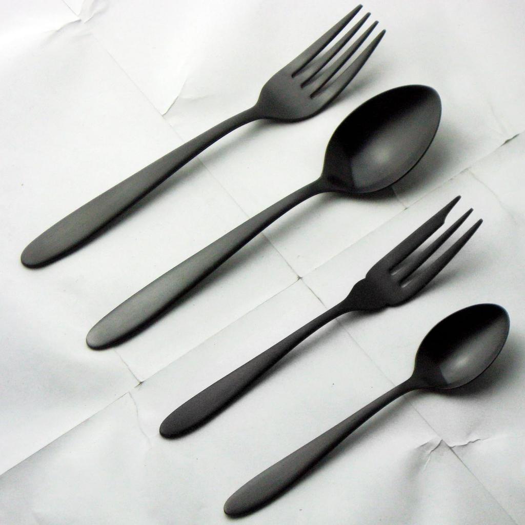 Nagao Tsubame-Sanjo Sumi-Tamari Dinner Cutlery Set (8 pieces), 18-0 Stainless Steel, Black Oxide Color, Made in Japan