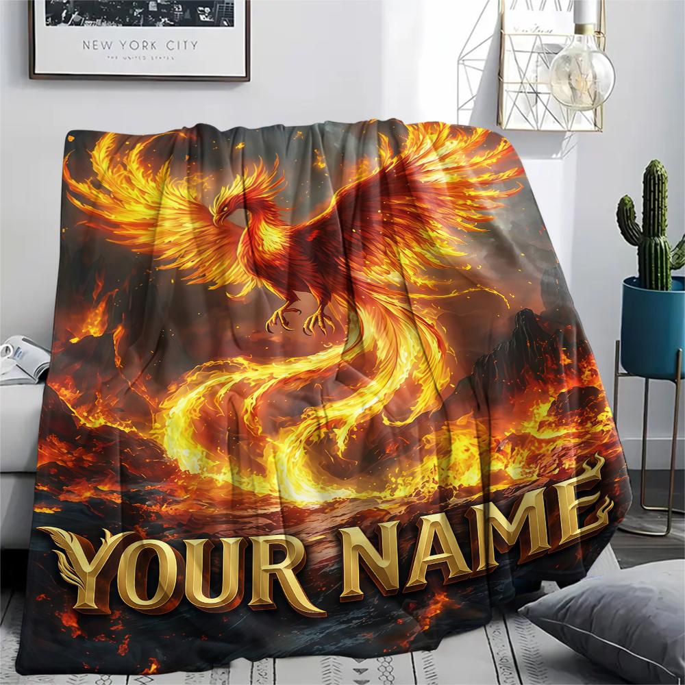 1PC Custom Name Phoenix Artwork Patterned Flannel Blanket Suitable For All Seasons for Home Decor Warmth and Comfort Gifts Holiday Present_lx