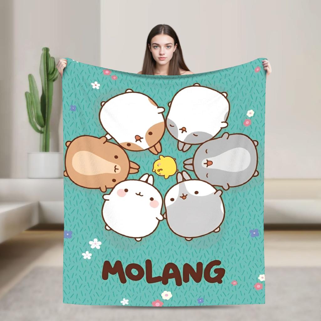 Cute Anime M-Molangs Blanket Fleece Spring Autumn Portable Ultra-Soft Throw Blankets for Home Office Bedspread