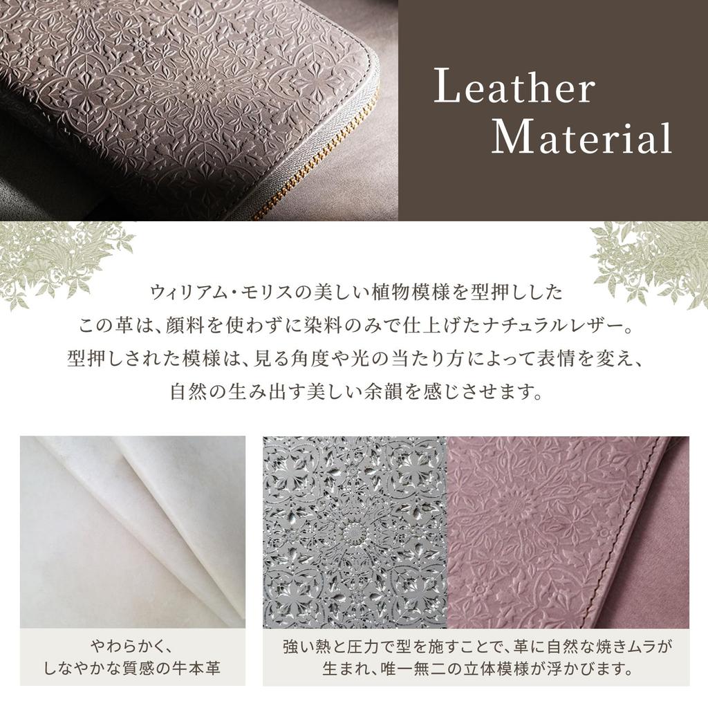 [HIRAMEKI.] Fragment Case, Genuine Leather, Women's Wallet, Slim and Compact, Morris Cashless, William Morris Art, Off-White (Albion White)