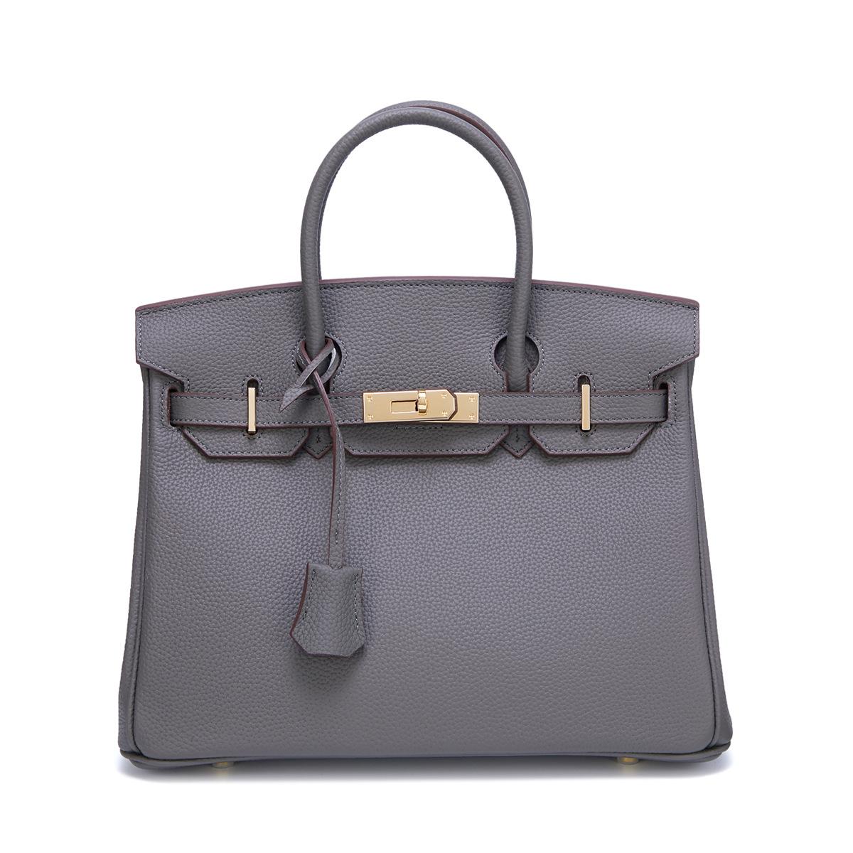 

Новая женская сумка Togo из коровьей кожи с мелкозернистой золотой пряжкой и платиновым покрытием для носка, большая вместимость, женская сумка 30x12x23cm серый