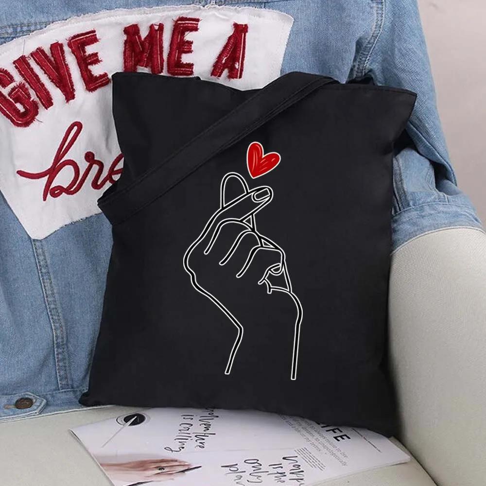 Women Shopping Bags Black Printing Foldable Handbags Eco Shopper Shoulder Bag Canvas Tote Environmental Storage Handbag