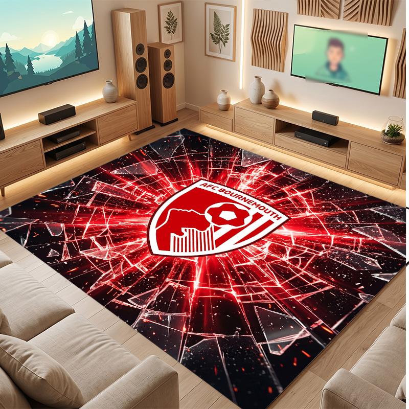 Tappeto in Velluto di Cristallo con Stampa del Bournemouth Football Club, Comodo Assorbente d'Acqua Antiscivolo Tappeto per Pavimenti Interni