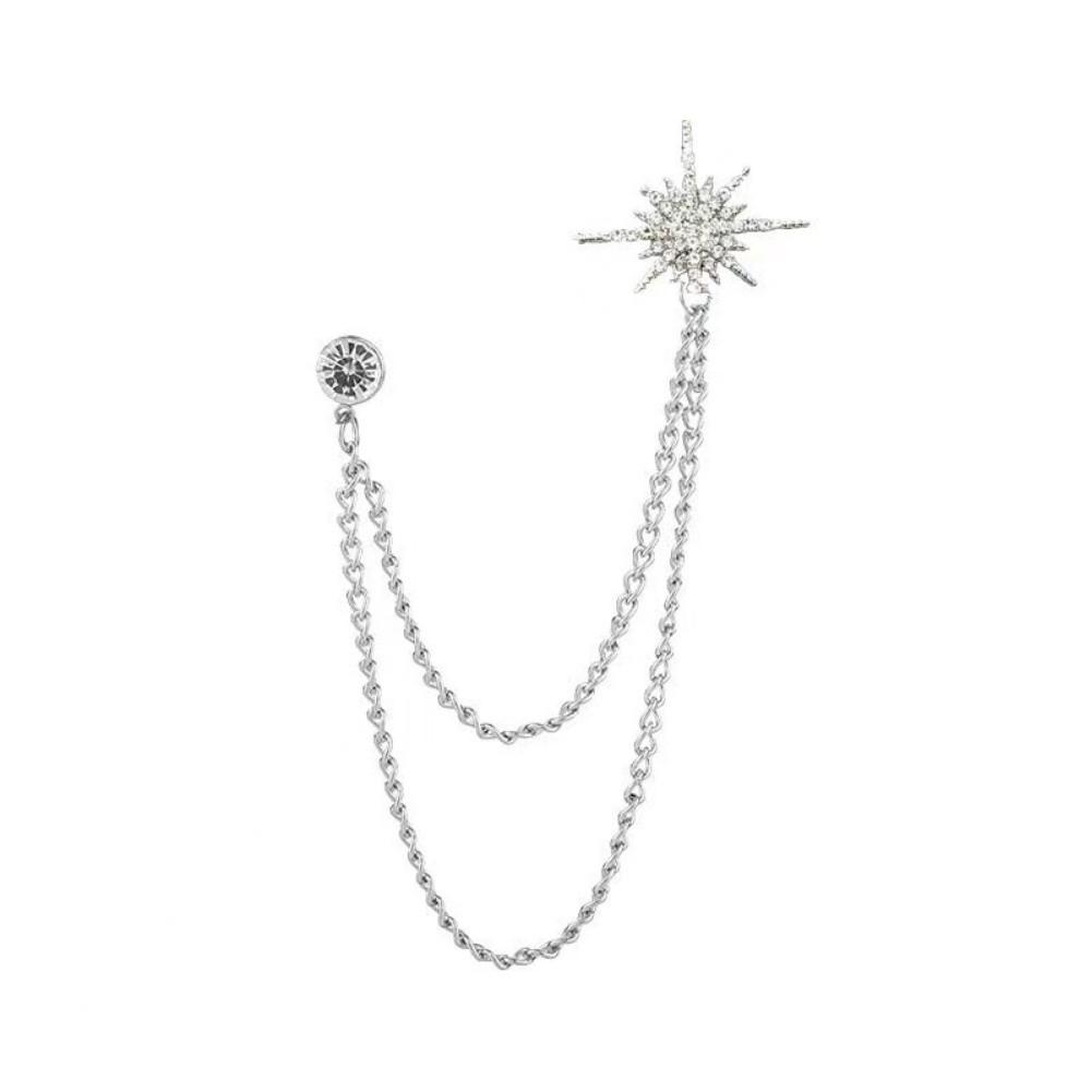 Metal Star Rhinestone Brooches Tassel Chain Crystal Lapel Pins Suit Coat Pin Jewelry Accessories