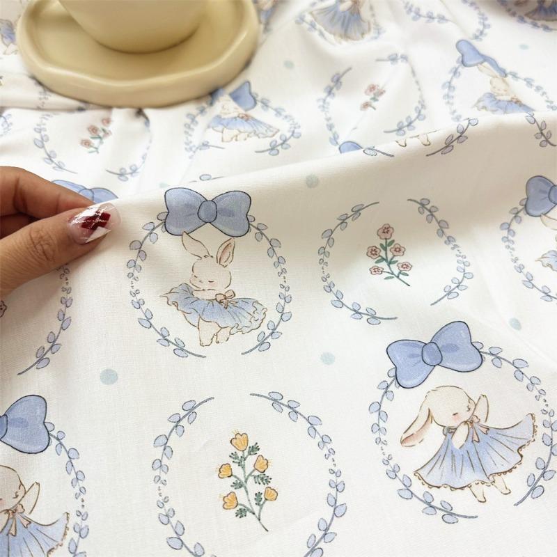 0.5m Pure Cotton Rabbit Printed Plain Weave Poplin Fabric for Sewing Dresses Tablecloths Decorative Cloth Handmade DIY Fabrics
