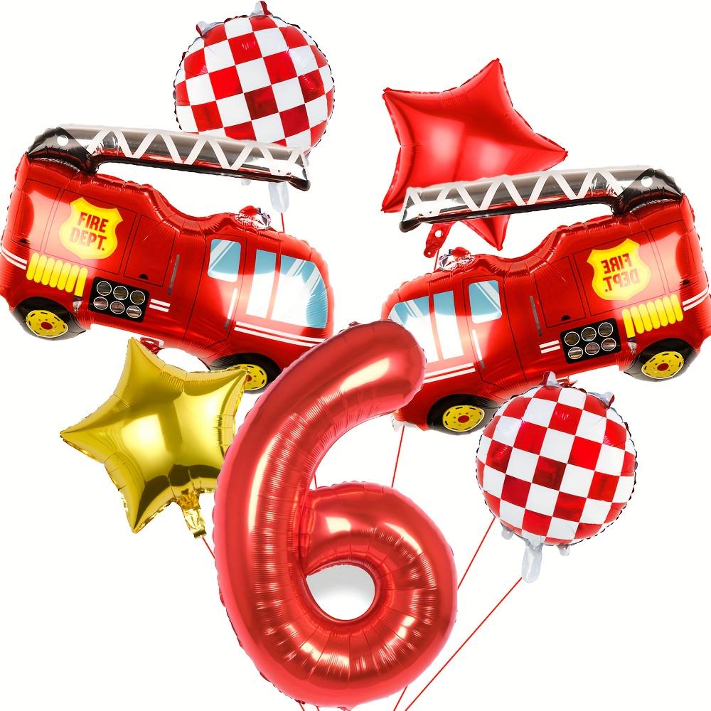 7pcs Fire Truck Red and Gold Five-Pointed Star Balloon Set 32inch Red Numbers 1~9 for Birthday Washing Fire Theme Decoration Toy