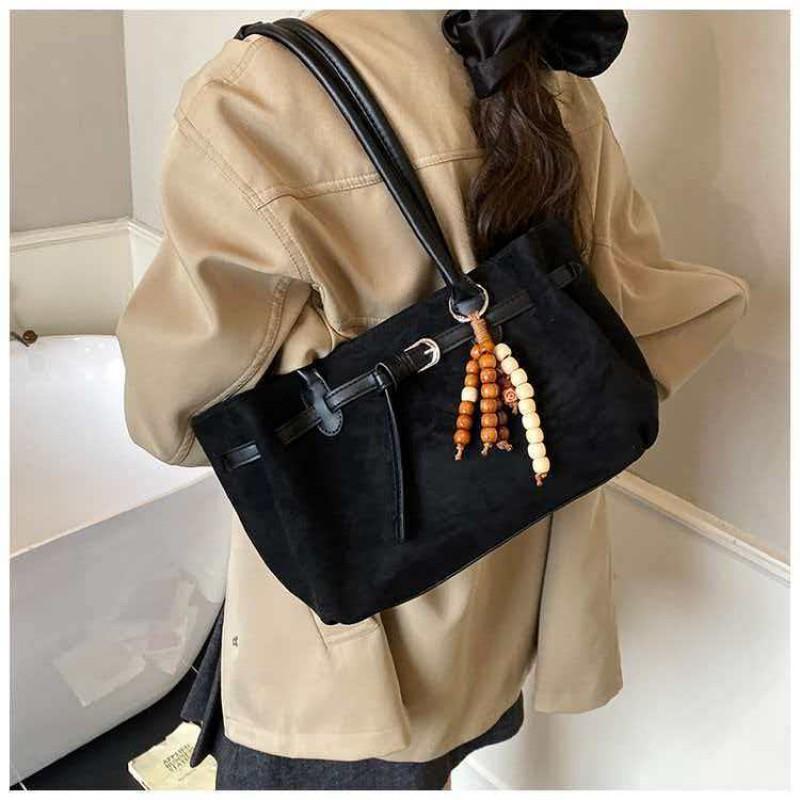 

Casual Retro Suede Bag Commuting Shoulder Underarm Women s Hand Tote 34x7x20 чёрный
